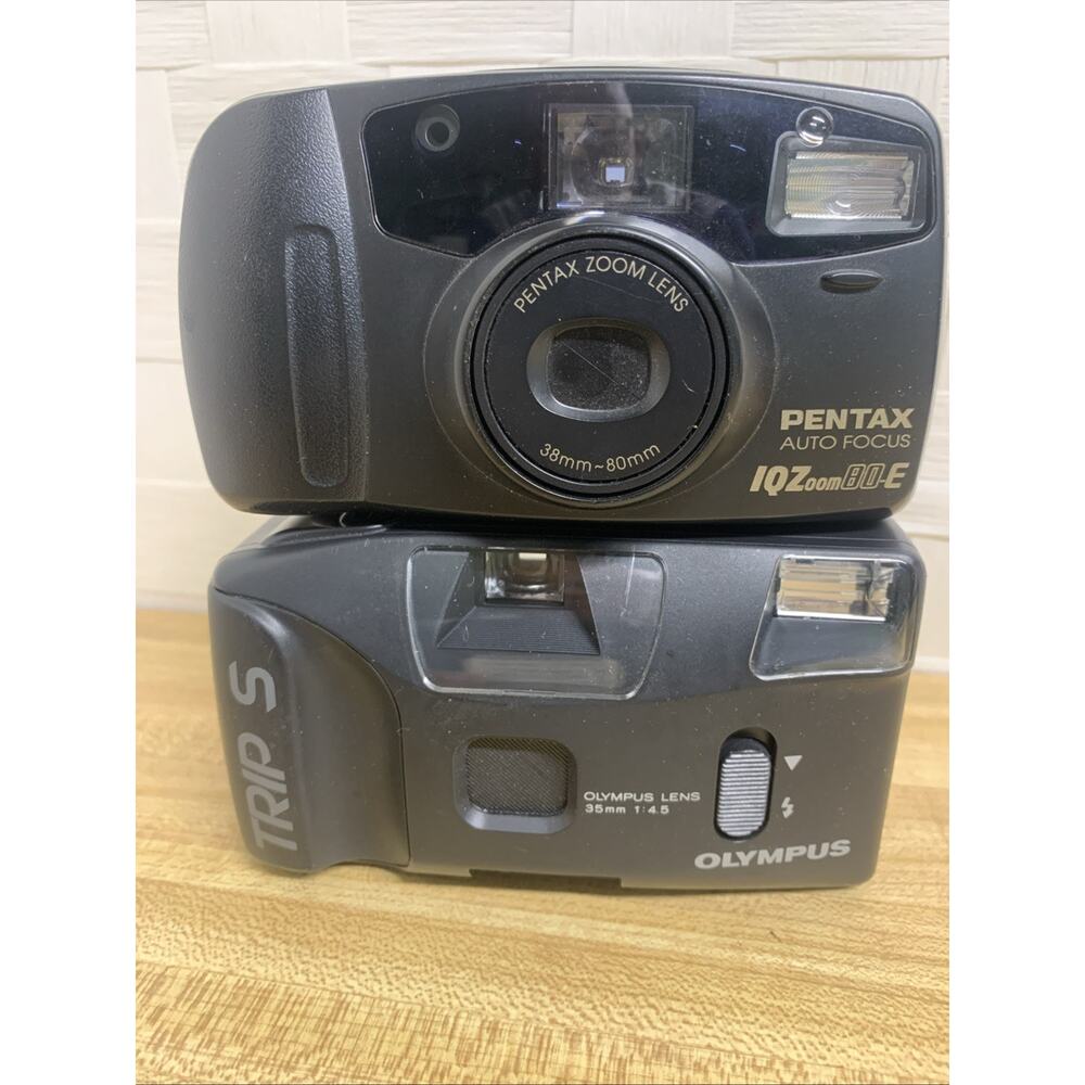 Olympus Trip S & Pentax IQZoom 80-E Point & Shoot Cameras For Parts-Untested